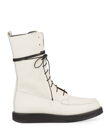 THE ROW Patty Leather Lace-Up Combat Boots | Neiman Marcus