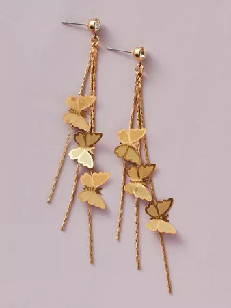 1pair Butterfly Decor Long Strip Drop Earrings | SHEIN USA