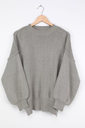 Cute Grey Knit Sweater - Oversized Sweater Balloon Sleeve Top - Lulus