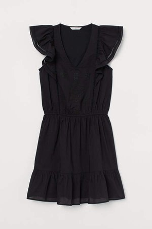 Embroidered Cotton Dress - Black