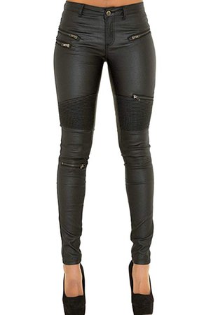 Cresay Women's Slim Fit Faux Leather Biker Pants Black Trousers at Amazon Women’s Clothing store
