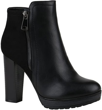 stiefelparadies Damen Stiefeletten High Heels mit Blockabsatz Profilsohle Flandell: Amazon.de: Schuhe & Handtaschen