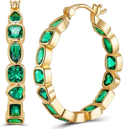 Amazon.com: 925 Sterling Silver Post Hoop Earrings for Women Green Cubic Zirconia Gold Plated Christmas Birthday Party Jewelry Gifts for Women Gilrs weinuo : Clothing, Shoes & Jewelry
