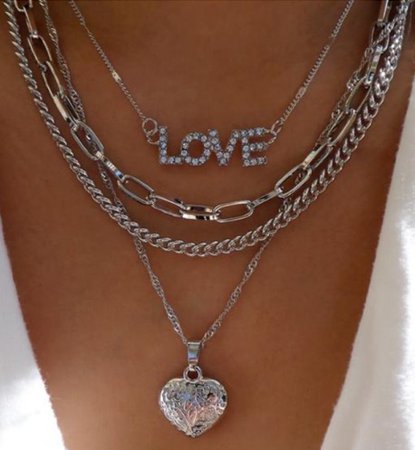 Silver “Heart & Love “ Multi Chain Necklace