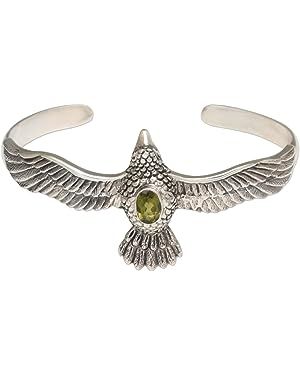 Amazon.com: NOVICA Handmade Peridot Cuff Bracelet Hawk Motif in .925 Sterling Silver Green Indonesia Animal Themed Birthstone Bird [5.75 in L (end to End) x 1.2 in W] 'Spirit Hawk': Clothing, Shoes & Jewelry