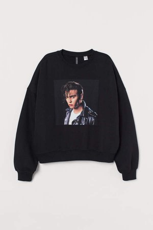 Sweatshirt with Motif - Black