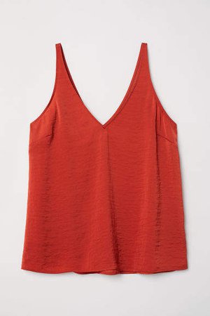 V-neck Satin Camisole Top - Red