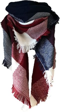 Wander Agio Womens Warm Scarf Triangle Shawls Large Scarves Stripe Plaid Fichu Big Dark Blue Purplish Red 23 at Amazon Women’s Clothing store