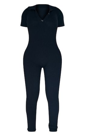 Petite Black Knitted Rib Jumpsuit | Petite | PrettyLittleThing USA