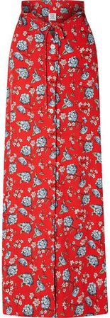 Floral-print Crepe Maxi Skirt - Red