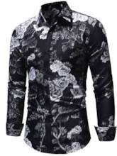 Lapel Floral Printed Single-Breasted Slim Men's Shirt -m.tbdress.com