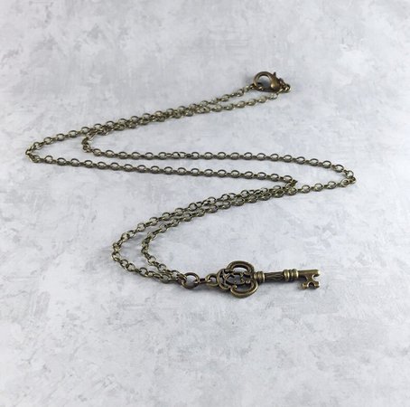 Tiny Skeleton Key Dark Academia Necklace With Antiqued Brass - Etsy