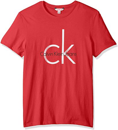 Calvin Klein Men's Short Sleeve Classic Ck Logo Crew Neck T-Shirt, red clash, Large | Amazon.com