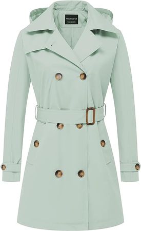 Amazon.com: CREATMO US Trench Coat Women Women's 3/4 Length Double Breasted Lapel Jacket with Belt Light Green M : Clothing, Shoes & Jewelry