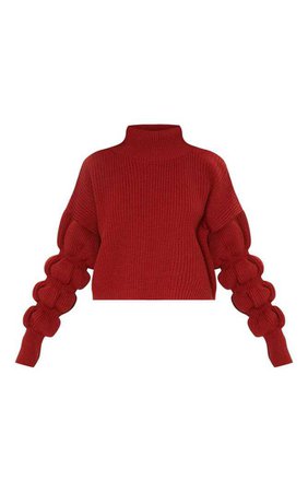 rust bubble sleeve knitted sweater
