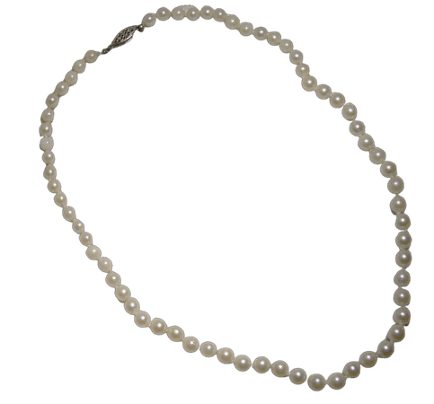 Cultured Pearls Strand Necklace w/ 10K White Gold Clasp 1950s 1960