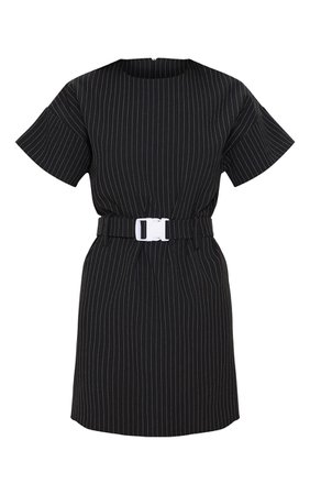 Black Pin Stripe Belt T Shirt Dress | Dresses | PrettyLittleThing USA