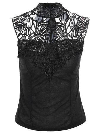 Black High Neck Lace Top