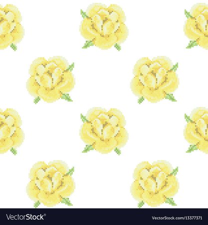Seamless pattern with cross stitch yellow roses Vector Image