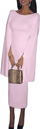 Jtdress Sheath/Column Cocktail Dresses Party Dress Tea Length Long Sleeve Jewel Neck Backless with Sleek Pure Color 2023 at Amazon Women’s Clothing store