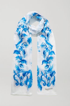 White Valentino Garavani printed silk-chiffon scarf | Valentino | NET-A-PORTER