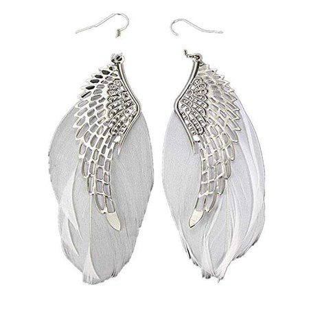 Amazon.com: Clearance! Elogoog Fashion Jewelry 11cm Angel Metal Wing Bohemian Handmade Vintage Feather Long Drop Earrings (White): Clothing