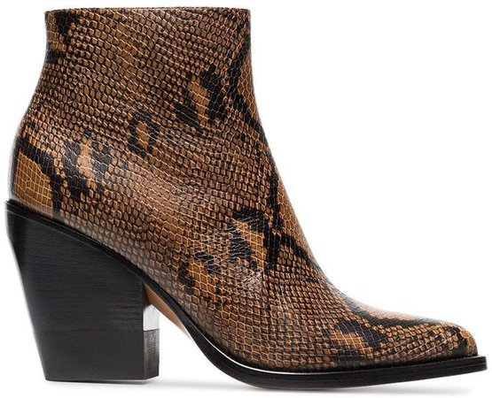 brown and black rylee 80 snakeskin effect leather boots