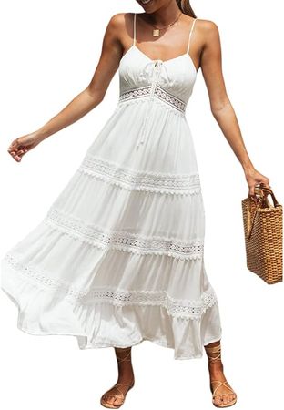 Amazon.com: KMBANGI Women Y2k Long Dress Spaghetti Strap Swing Pleated Maxi Dress Backless Tiered Flowy Ruffle Dresses Boho Sundress : Clothing, Shoes & Jewelry