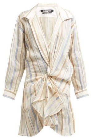 Alassio Knotted Cotton Blend Shirt Dress - Womens - Beige Multi
