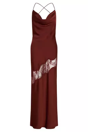 Chandra Lace Detail Satin Maxi Dress - Cherry Chocolate - MESHKI