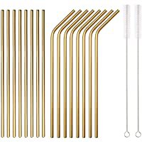 Amazon.com: Buyer Star 20 Pieces Metal Straw, Gold Extra Long Drinking Stainless Steel Reusable Smoothie Straws: Kitchen & Dining