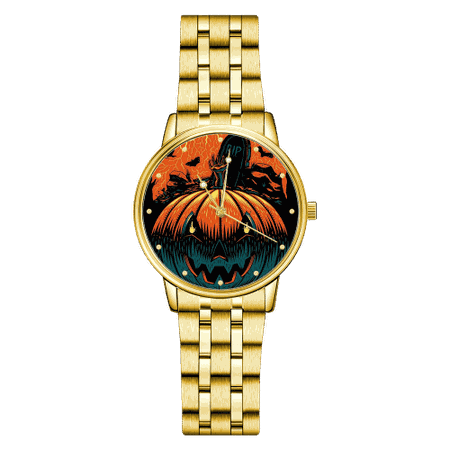 Unisex Halloween Pumpkin Gold Alloy Bracelet Watch 40mm