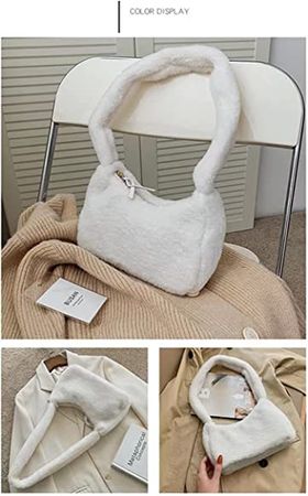 Amazon.com: FASHLOVE Plush Underarm Bag Ladies Fluffy Shoulder Bag, Women Hairy Purse Fluffy Tote Bag for Autumn and Winter, White-2, one size : Clothing, Shoes & Jewelry