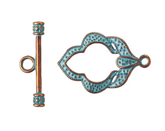 Patina Blue Copper (plated) Lotus Toggle Clasp 17x26mm, 24mm Bar - Lima Beads