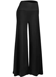 Tronjori Women High Waist Casual Wide Leg Long Palazzo Pants Trousers(XL, Navy) at Amazon Women’s Clothing store