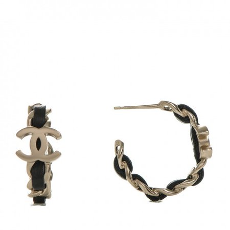 CHANEL Lambskin CC Chain Hoop Earrings Black Gold 191881