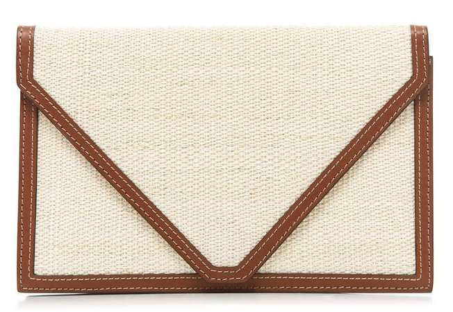 Leather-Trimmed Canvas Clutch