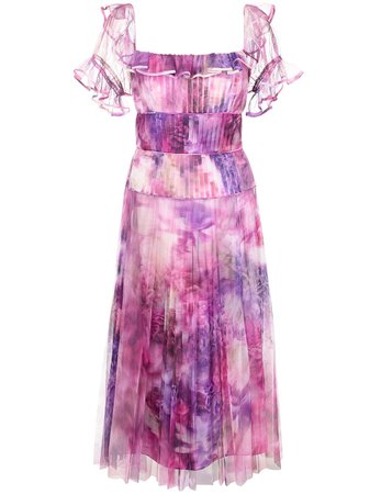 Marchesa Notte off-shoulder Printed Chiffon Dress - Farfetch