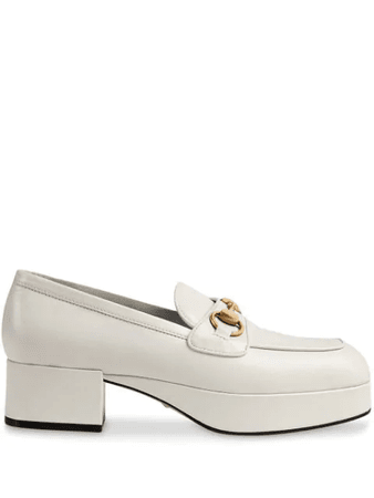 Gucci Leather Platform Loafer With Horsebit In White | ModeSens