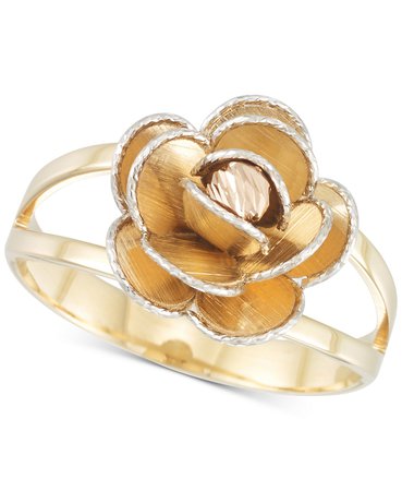 Macy's 14k Gold, White Gold & Rose Gold Tri-Colour Flower Split Shank Ring