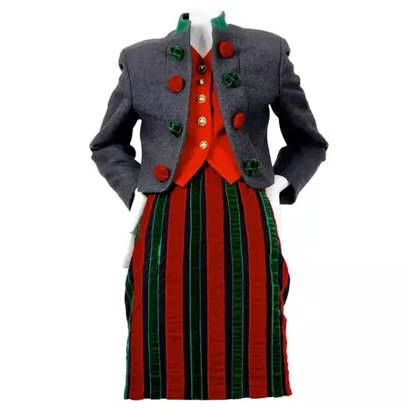 Vintage MOSCHINO Quirky Christmas Velvet Skirt Jacket Suit For Sale at 1stDibs | quirky suits, quirky skirts, vintage christmas suit