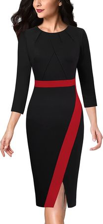VFSHOW Womens Pleated Crew Neck Patchwork Work Business Office Bodycon Pencil Dress at Amazon Women’s Clothing store