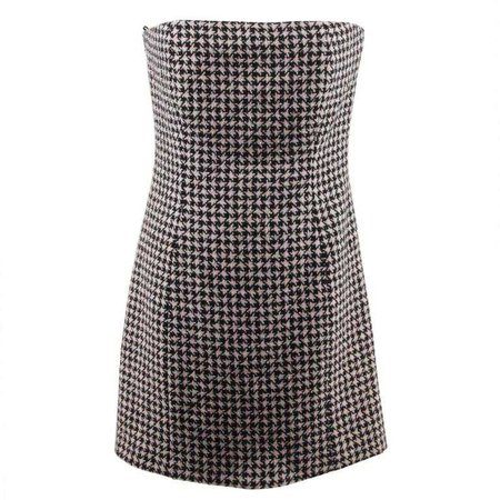 CHRISTIAN DIOR Black Pink HOUNDSTOOTH Wool Cashmere BUSTIER DRESS Size 44 For Sale at 1stdibs