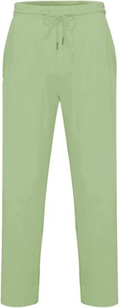 Mens Linen Pants Drawstring Loose Fit Elastic Waist Pants with Pockets Green S at Amazon Men’s Clothing store