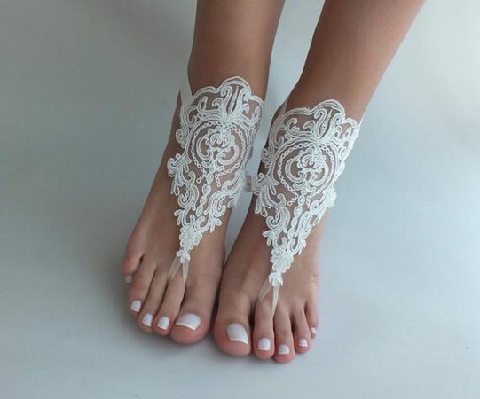 Ivory lace Beach wedding barefoot sandals wedding shoes prom | Etsy