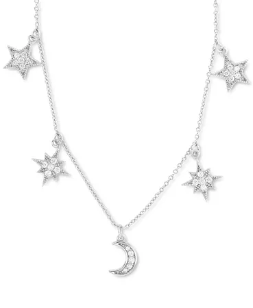 Macy's Cubic Zirconia Star & Moon Dangle Statement Necklace in Sterling Silver