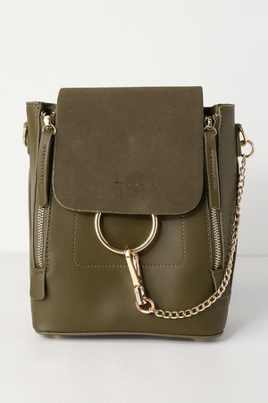 Cute Olive Green Backpack - Tote Bag - Vegan Leather Backpack