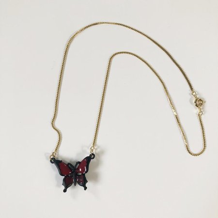 Vintage 90s Plastic Butterfly Necklace / Red and Black / Gold | Etsy