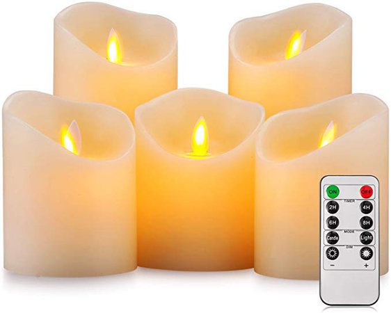 Pandaing Battery Operated Candles Set of 5 Pillar Realistic Moving Flame Real Wax Flameless Flickering LED Candles with Remote Control 2 4 6 8 Hours Timer: Amazon.ca: Home & Kitchen