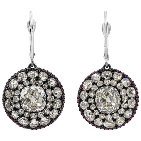 Contemporary Antique Old Mine Cut Diamond Halo Drop Earrings For Sale at 1stDibs